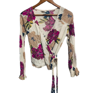 Billabong Floral Wrap Top - Cream and Pink